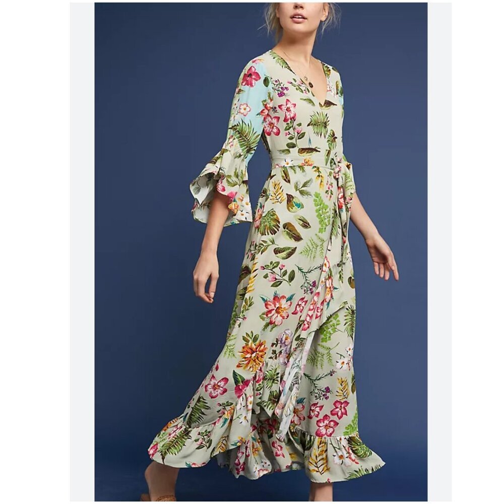 Anthropologie BL-NK Ruth Floral Maxi Motif Green Dress Small